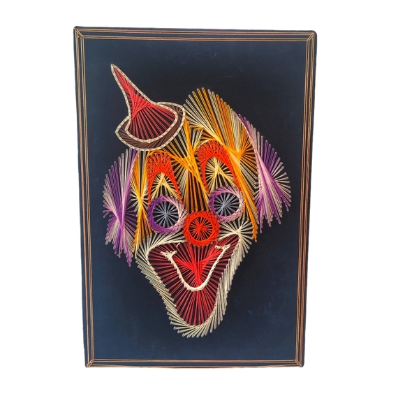 Vintage Other - 80's clown string art wall hanging on velvet